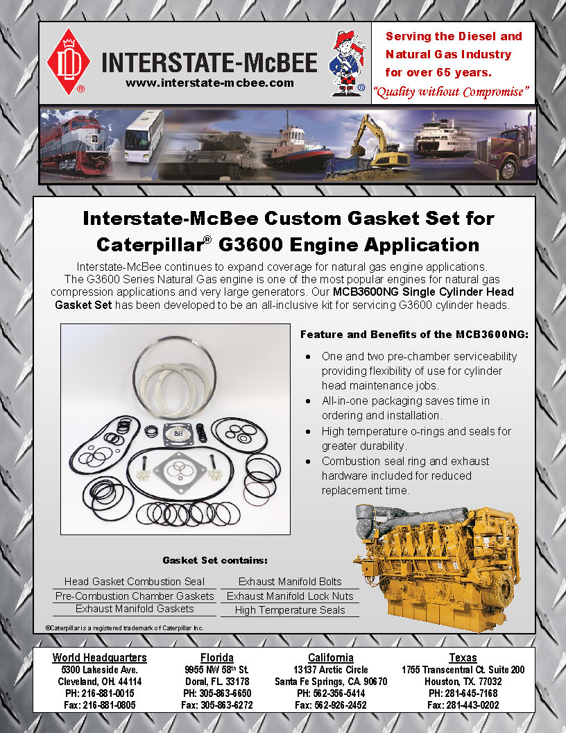 Interstate-McBee Custom Gasket Set for Caterpillar G3600