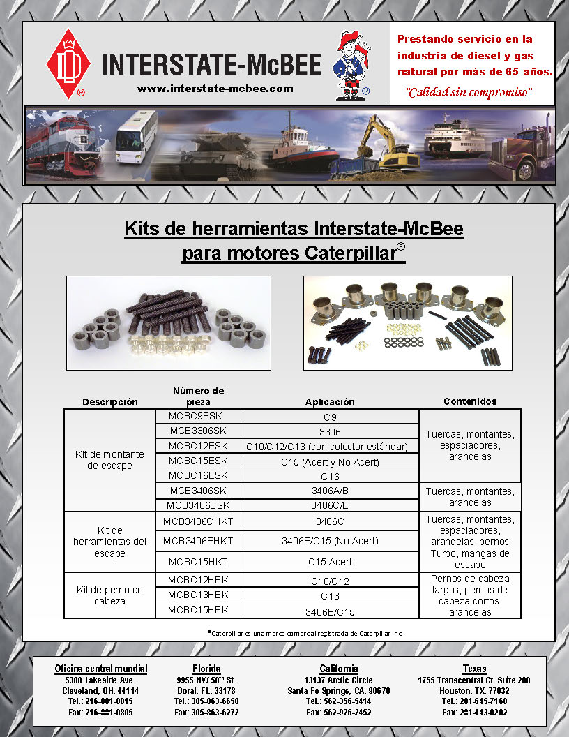 Interstate-McBee Hardware Kits for Caterpillar Engines Spanish