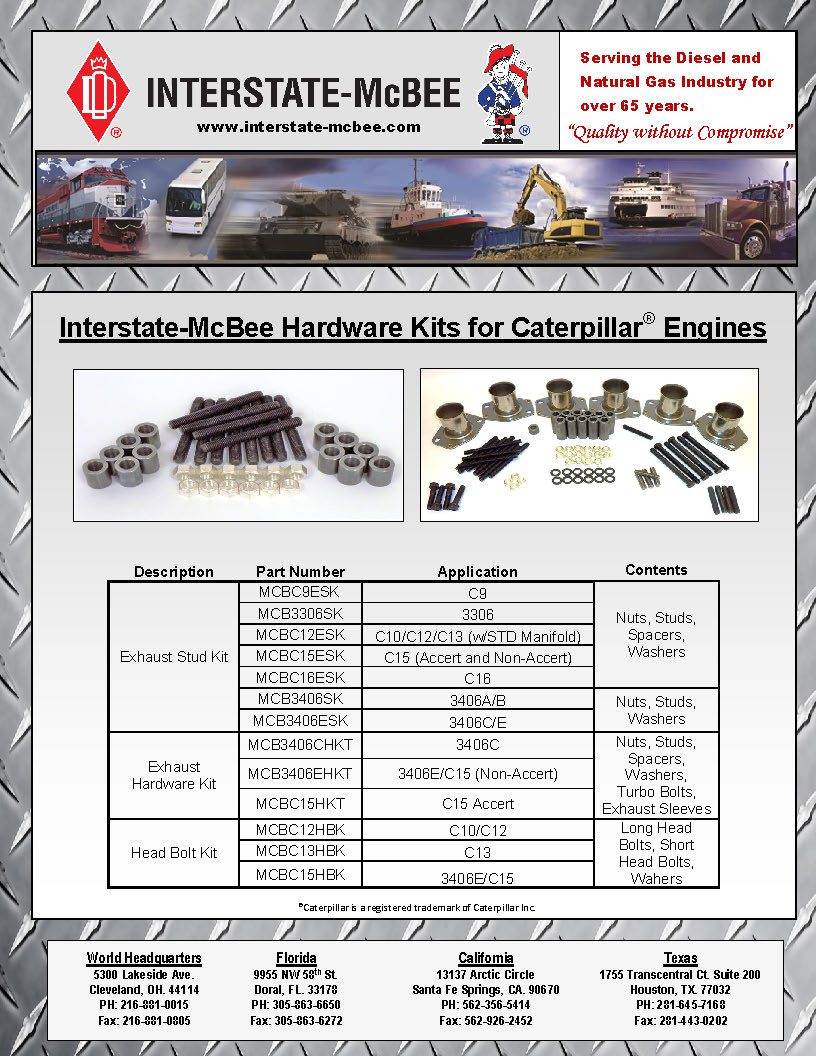 Interstate-McBee Hardware Kits for Caterpillar Engines